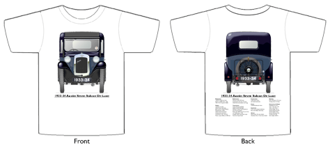 Austin Seven Saloon De Luxe 1933-34 T-shirt Front & Back